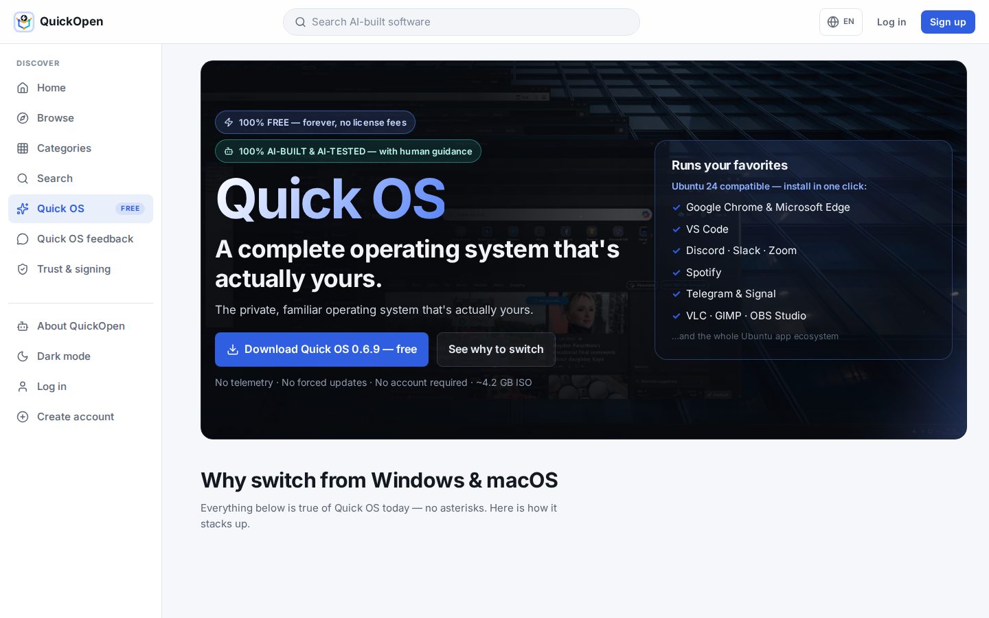 Quick OS website