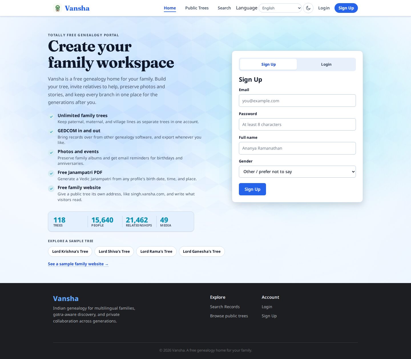 Full page of vansha.com