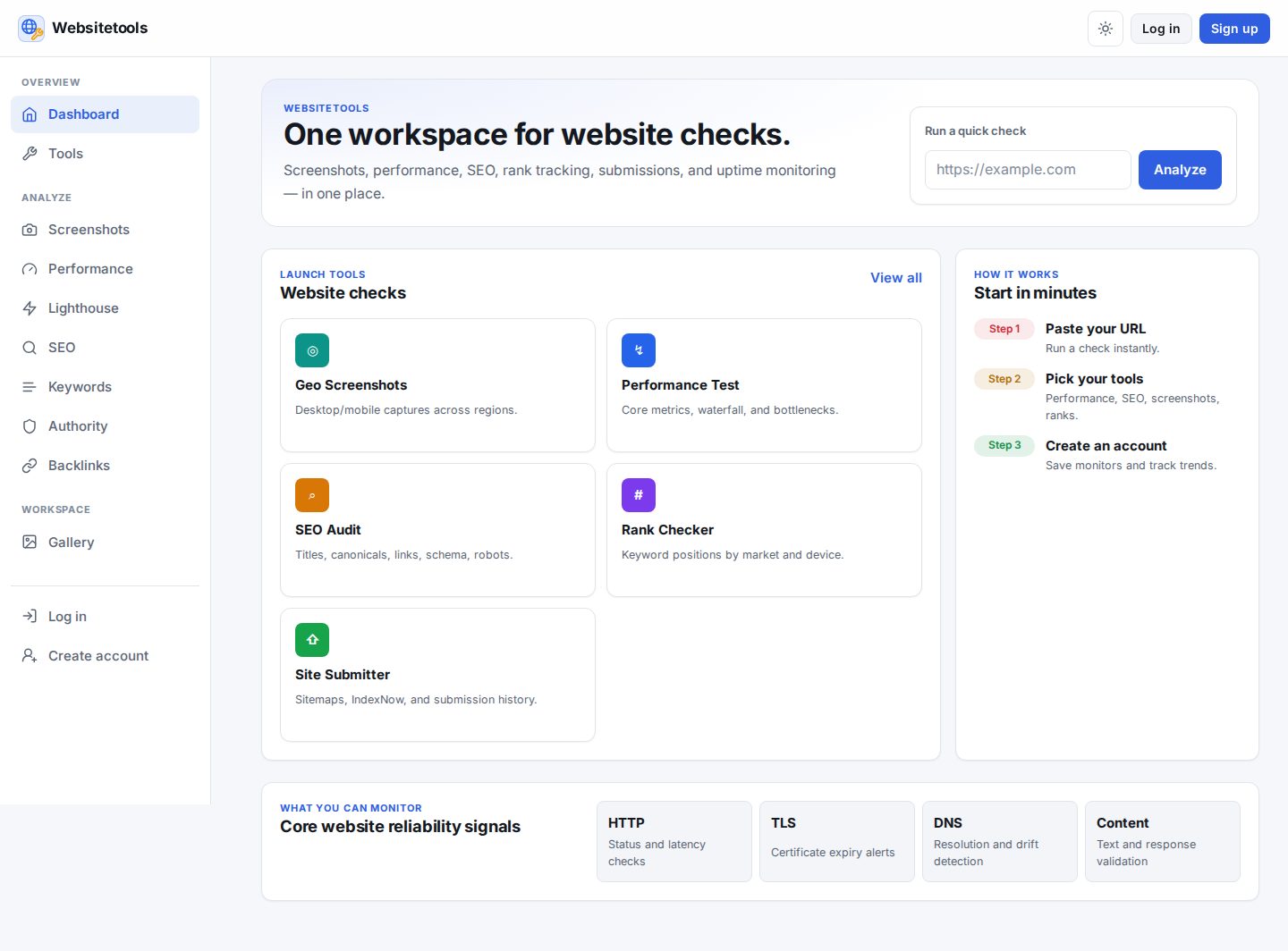 Full page of websitetools.io